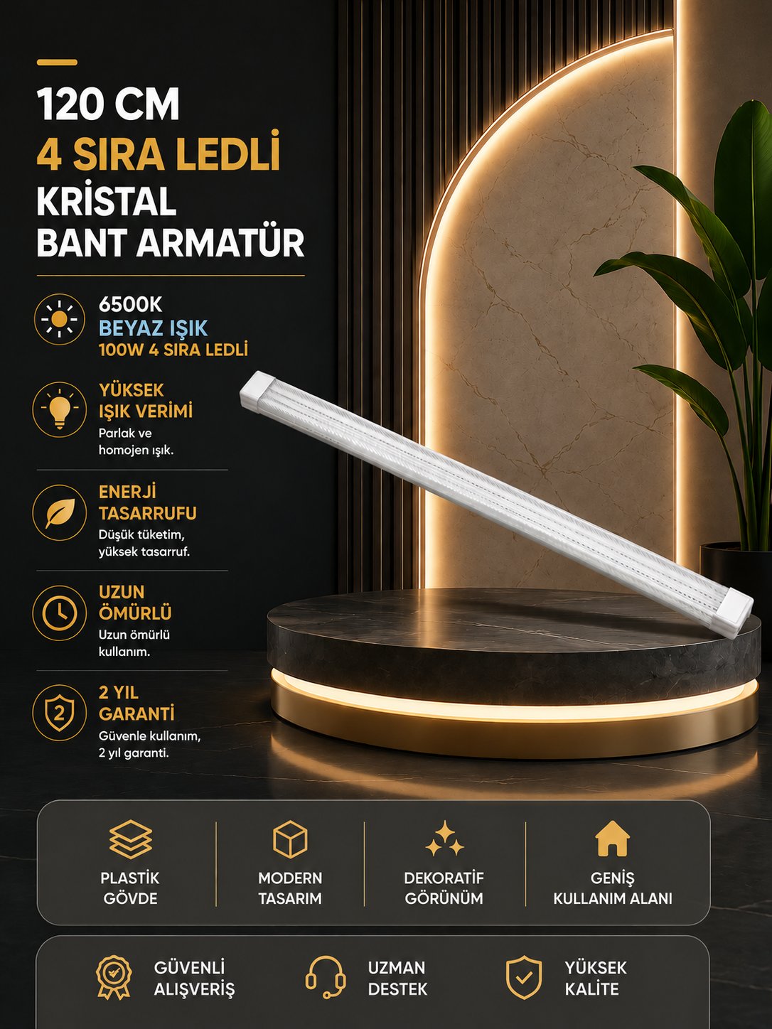 NOAS 100W 4 SIRA LEDLİ KRİSTAL BANT ARMATÜR