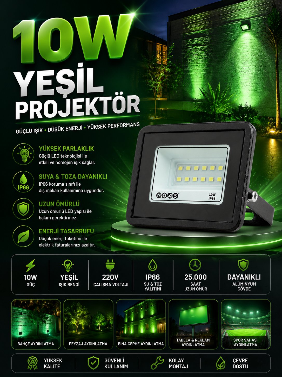 NOAS 10W PROJEKTÖR YEŞİL