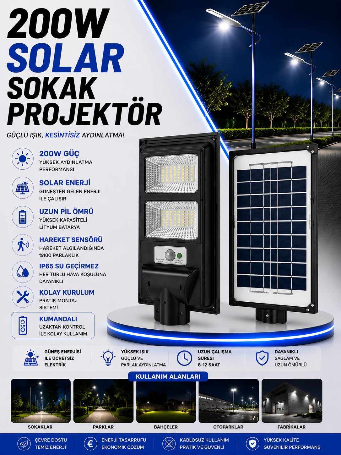 NOAS 200W LED SOLAR SOKAK PROJEKTÖR