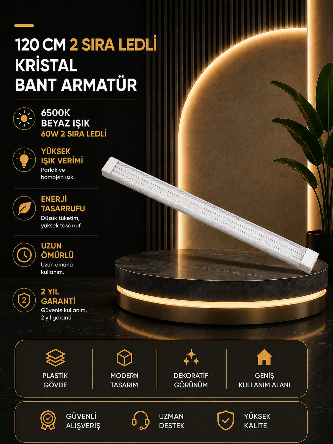 NOAS 60W 2 SIRA LEDLİ KRİSTAL BANT ARMATÜR