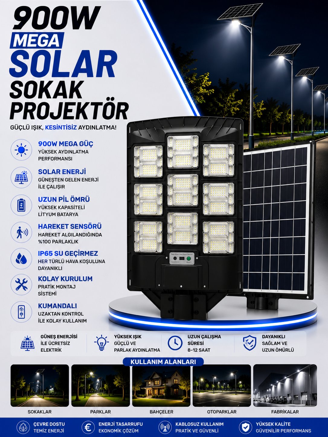 NOAS 900W LED SOLAR SOKAK PROJEKTÖR