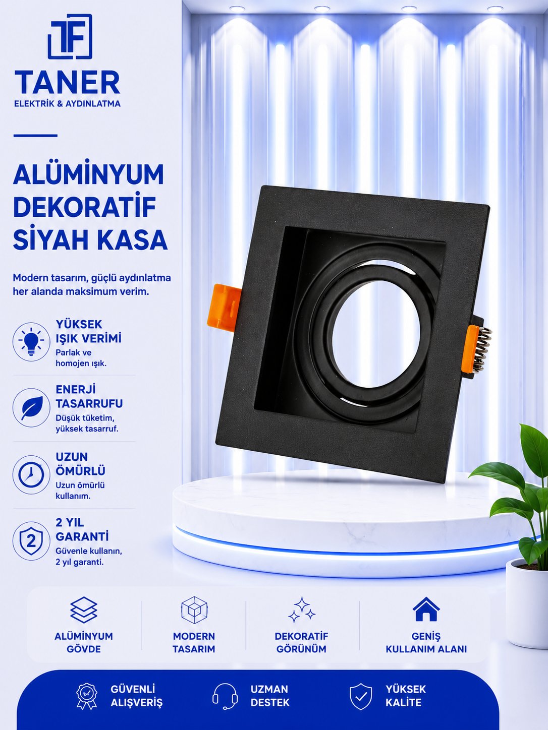 NOAS ALÜMİNYUM DEKORATİF SİYAH KASA KARE