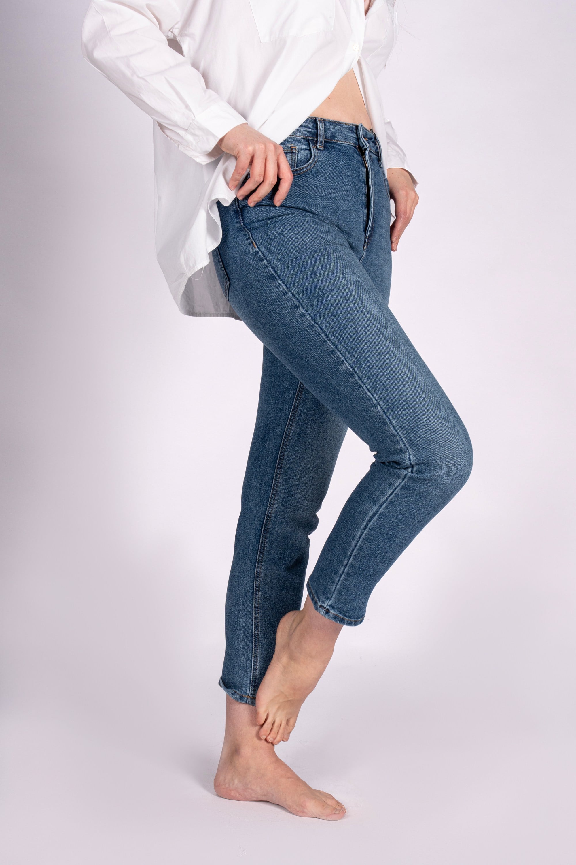 Mom Chic Yüksek Bel Mom Kalıp Indigo Kadın Jean Pantolon