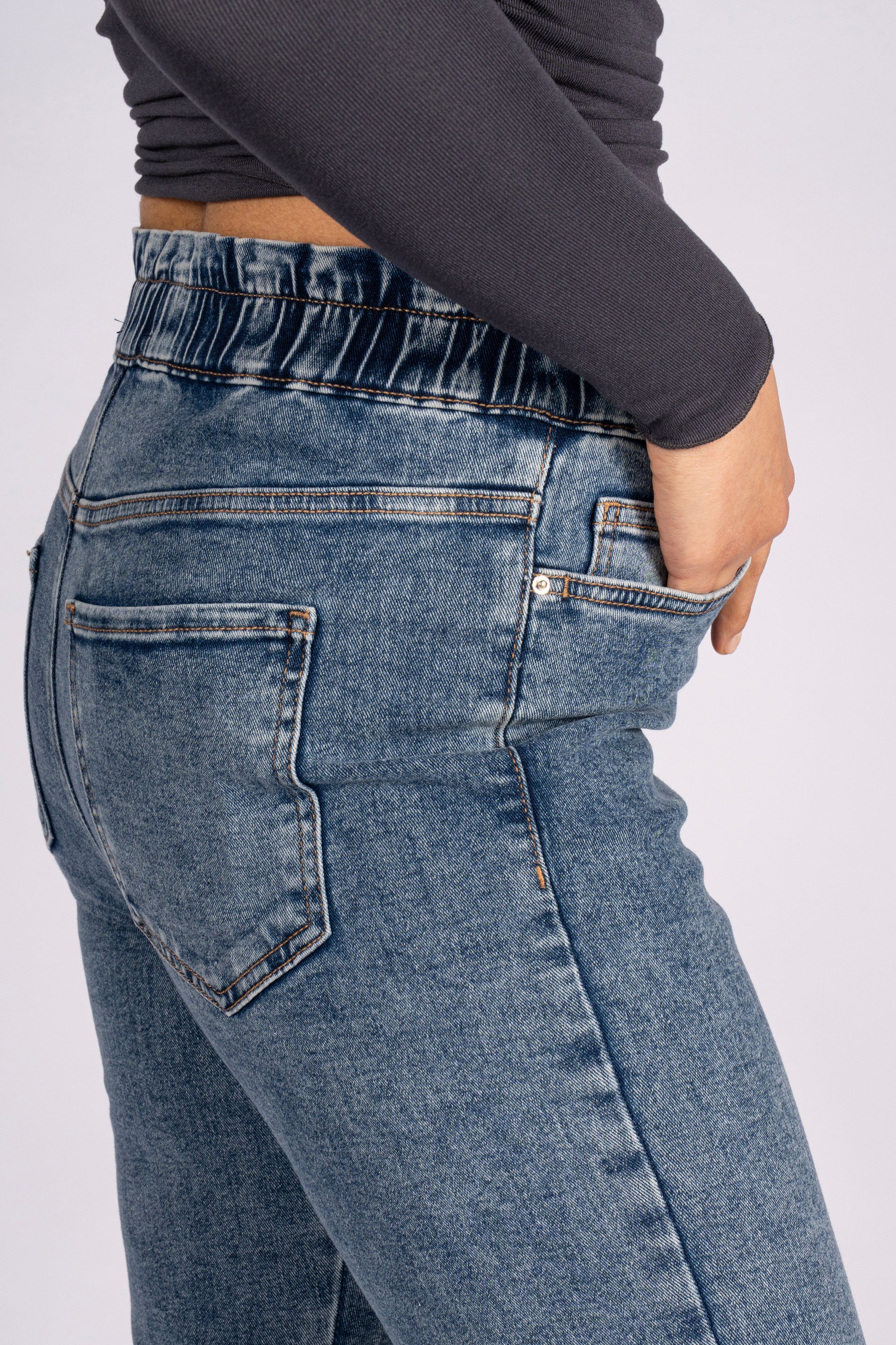 Paperbag Charm Beli Lastikli Dark Kalıp Bilek Boy Indigo Kadın Jean Pantolon