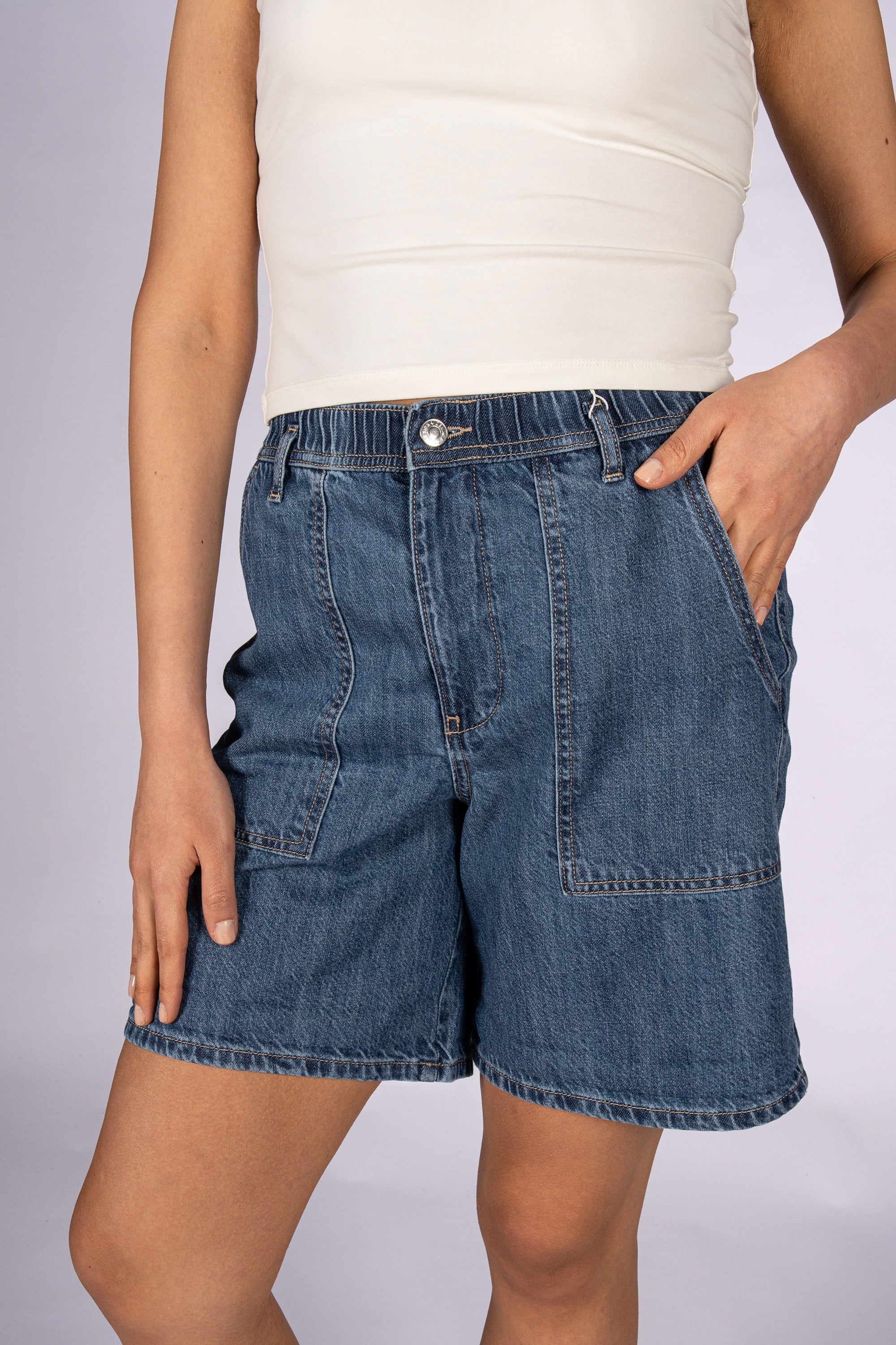 Sunny Ease Beli Lastikli Yüksek Bel Bol Fit Indigo Kadın Jean Pantolon