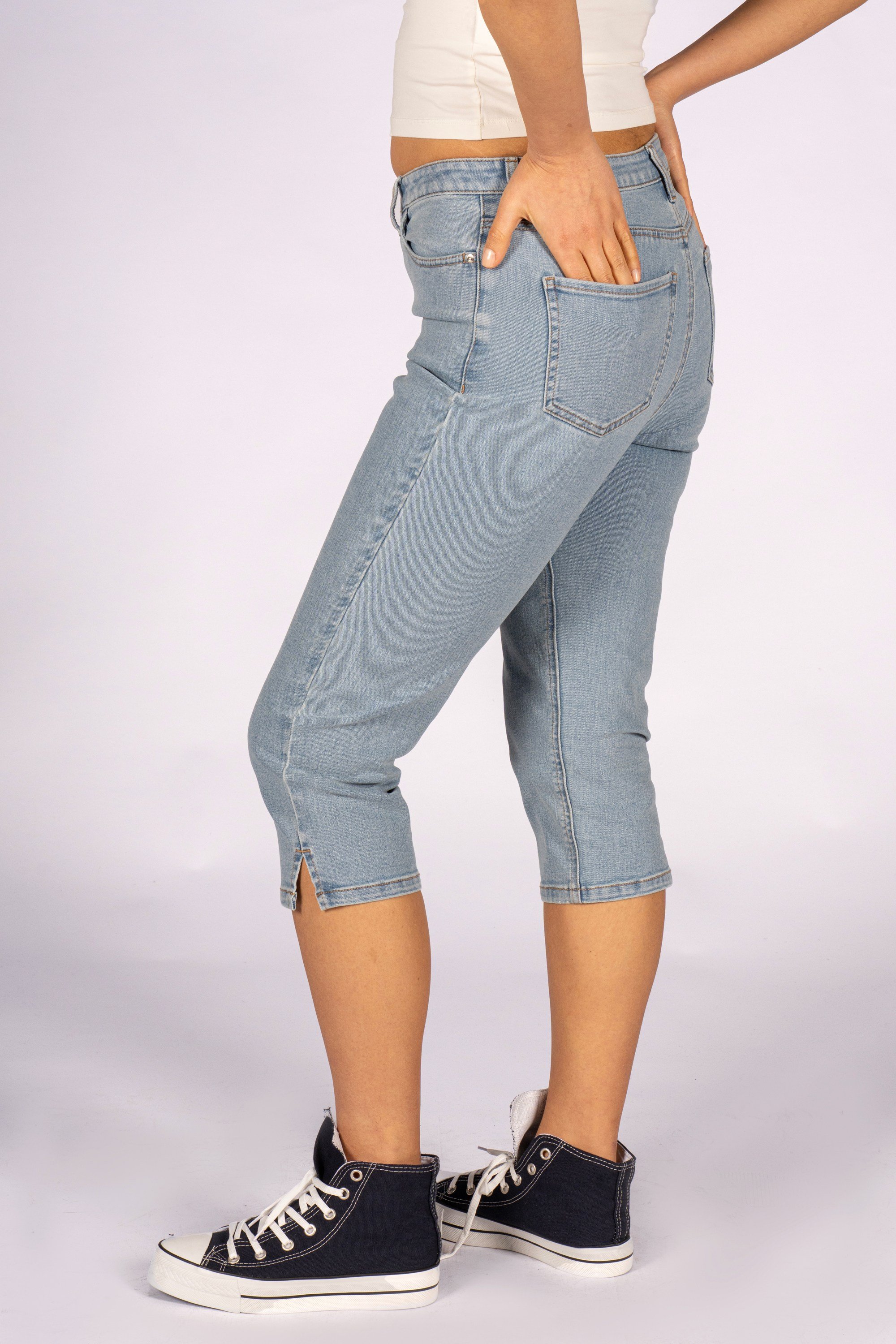 Sunny Sculpy Slim Fit Yüksek Bel Kapri Boy Açık Indigo Kadın Jean Pantolon