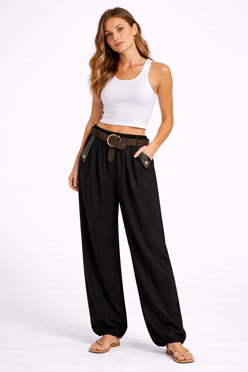 İtalyan Beli Kemerli Şalvar Kalıp Tencel Pantolon 2601XA17 - 2354