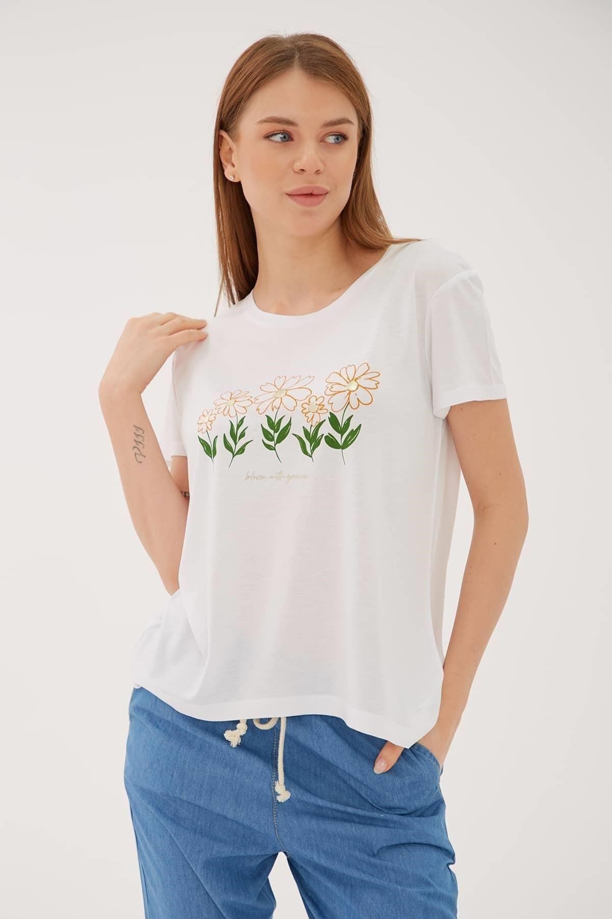 FASHION FRIENDS KADIN BASKILI T-SHİRT 24Y0714K1