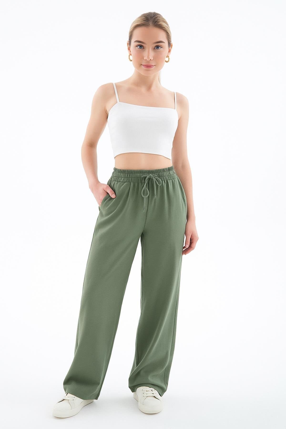 FASHION FRIENDS KADIN GENİŞ PAÇA KETEN PANTOLON 25Y0608K1