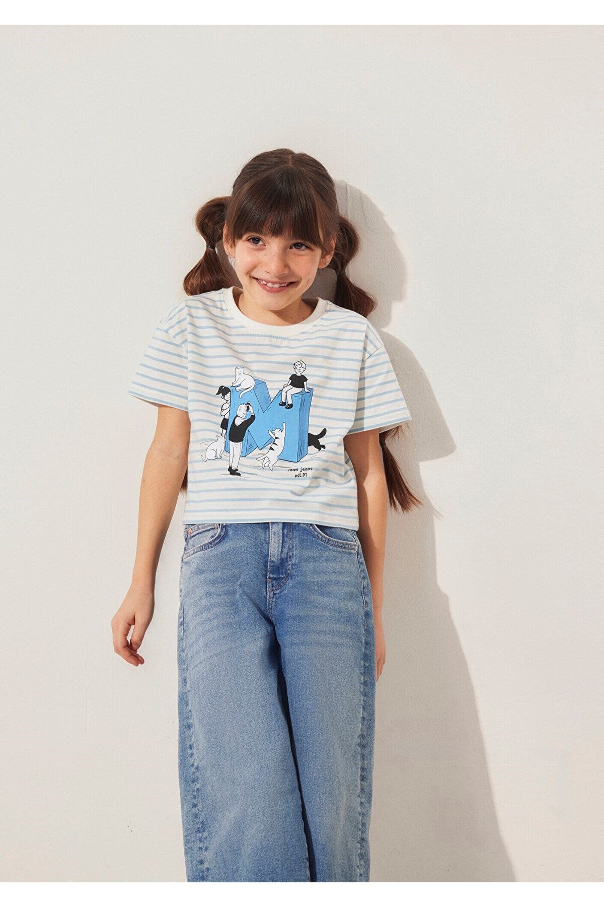 MAVİ ÇOCUK M BASKILI ÇİZGİLİ CROP TİŞÖRT Bebe Mavi 7610285-83766