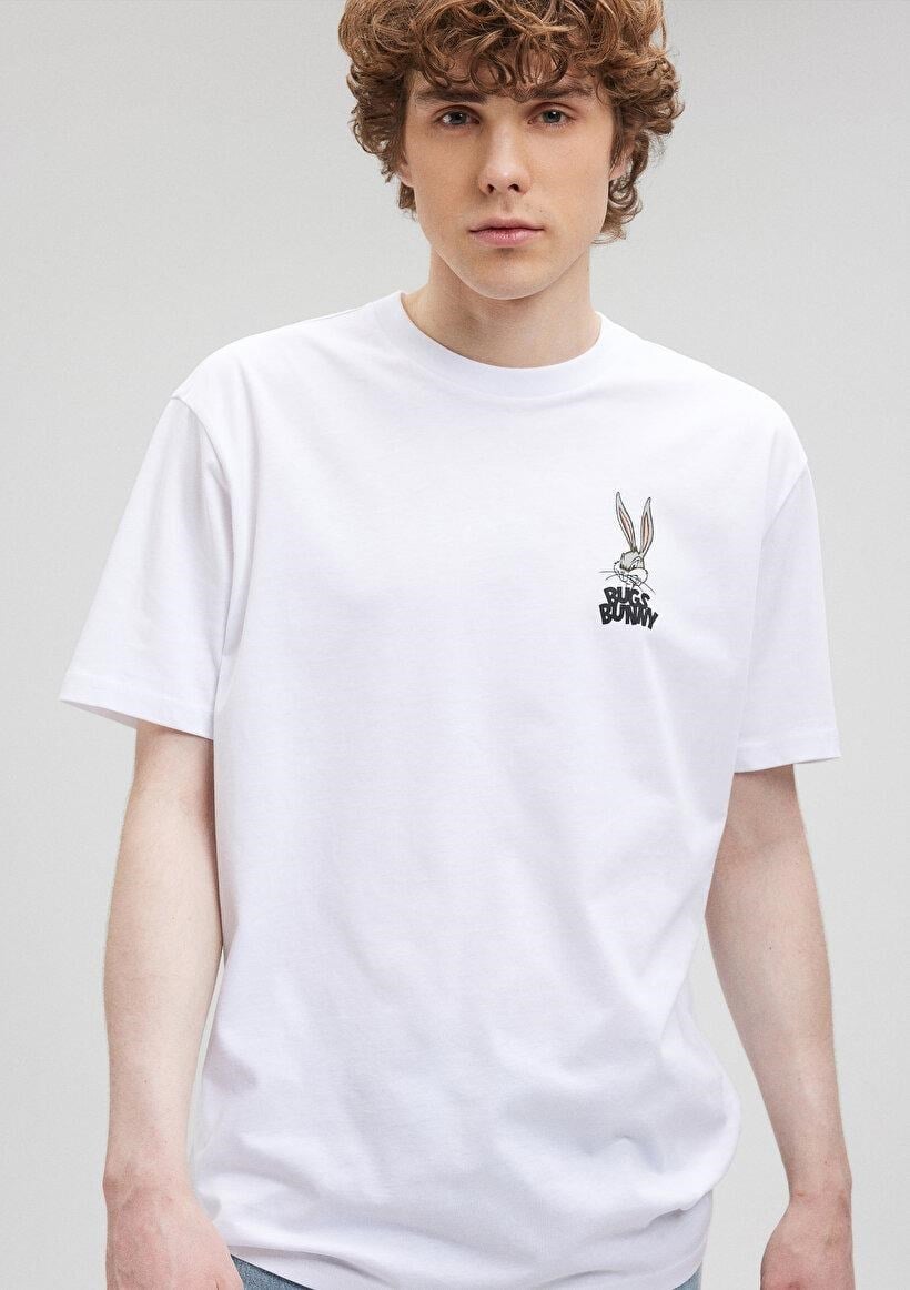 MAVİ ERKEK BUGS BUNNY BASKILI TİŞÖRT BEYAZ 0610636-620