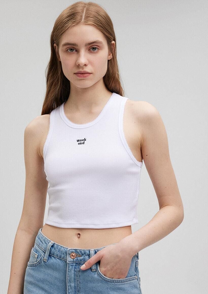 MAVİ KADIN BASKILI CROP PENYE Beyaz 1612333-620