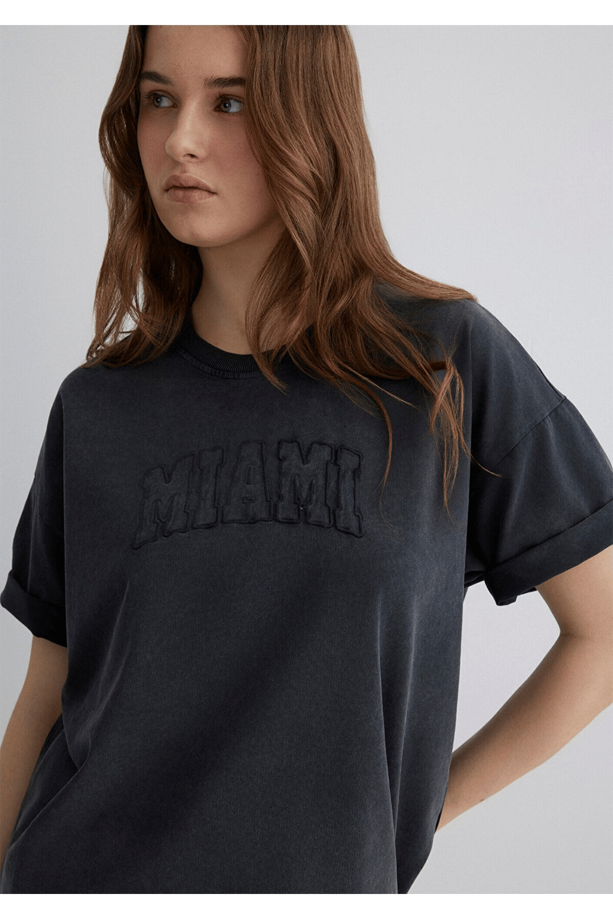 MAVİ KADIN MIAMI BASKILI TİŞÖRT Kömür 1613217-70087