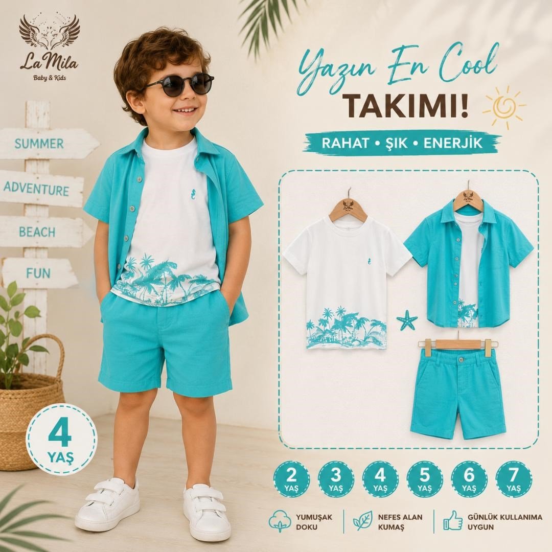 3 LÜ MİNT MAVİ ERKEK ÇOCUK TAKIM 