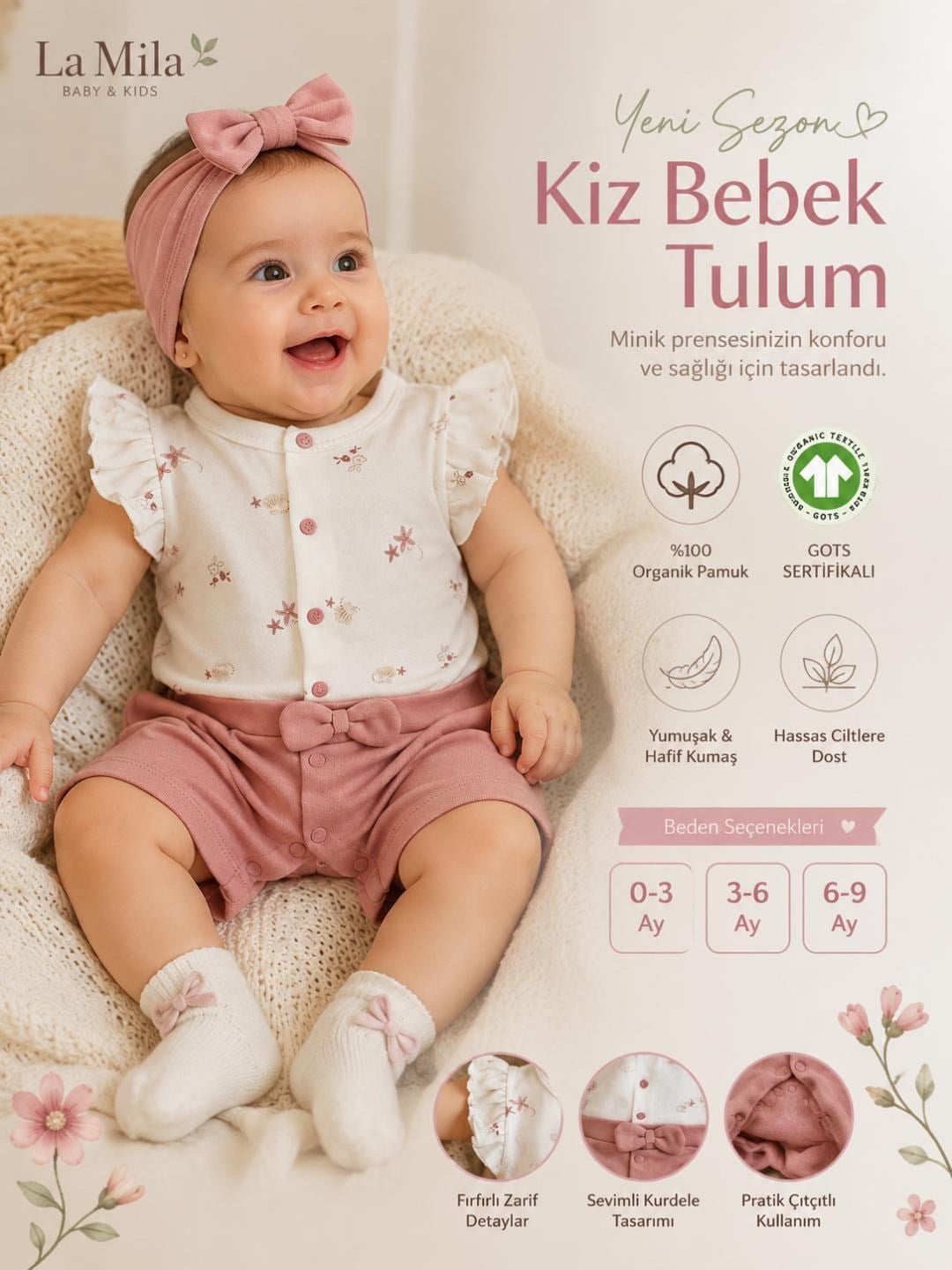ÇITÇIT DETAYLI FIRFIRLI KIZ BEBEK TULUM 