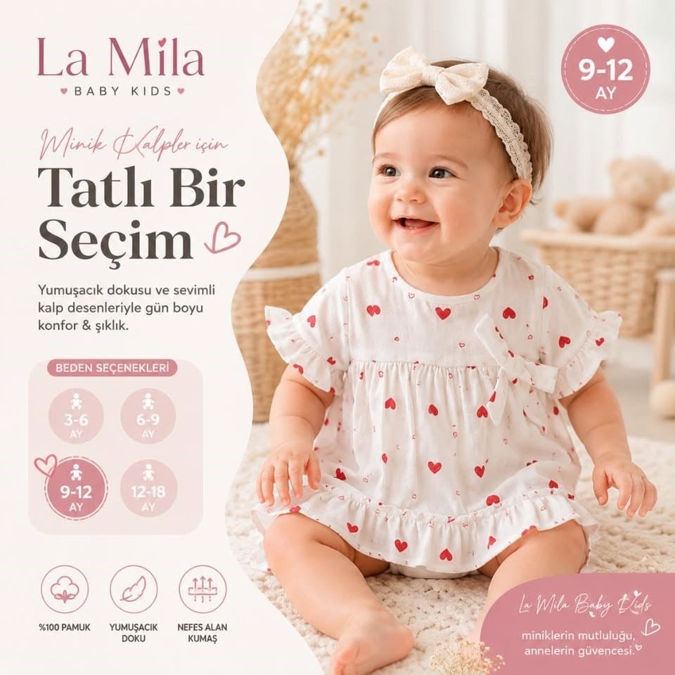 KALP NAKIŞLI KIZ BEBEK ELBİSE 