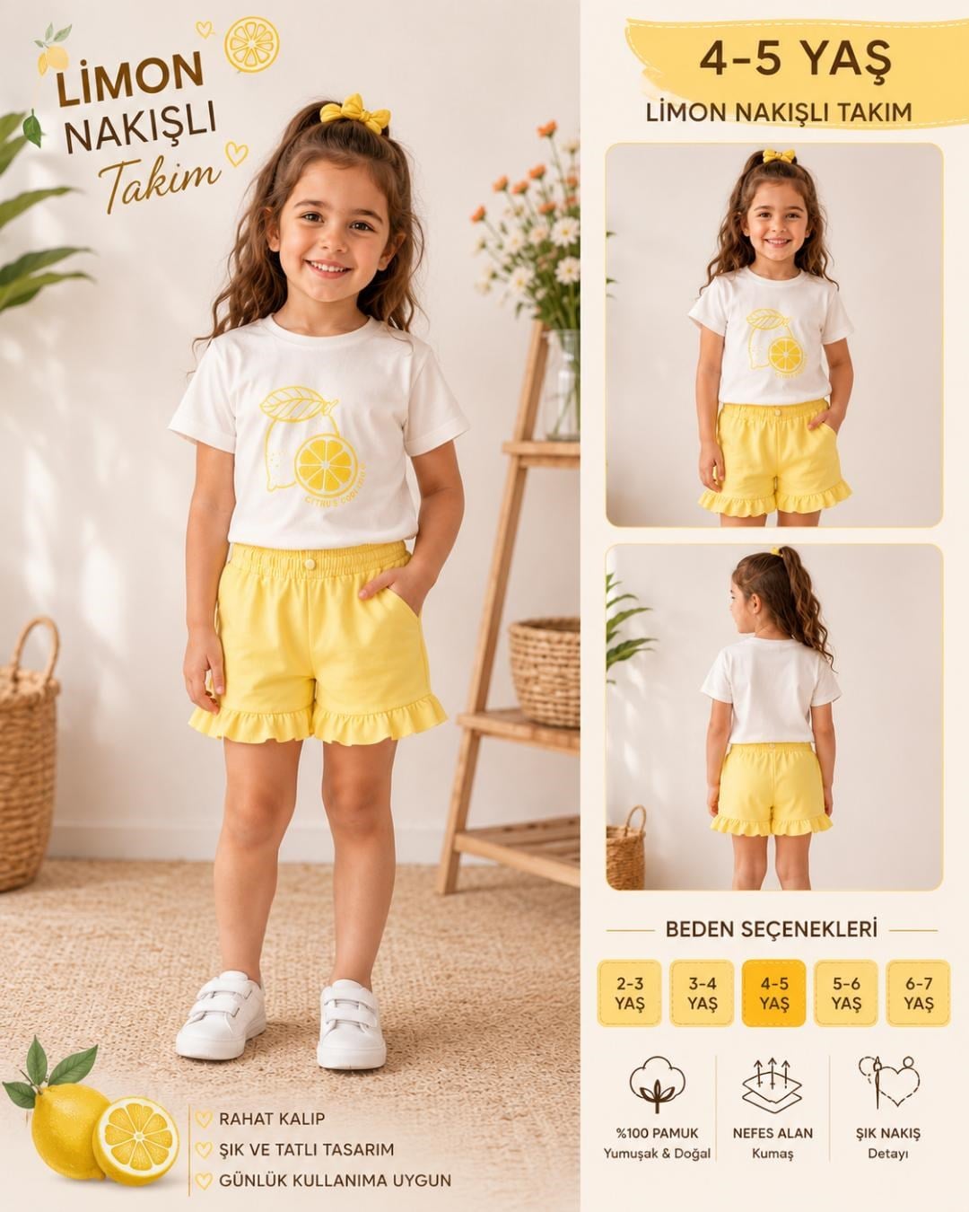 LİMON NAKIŞLI ŞORTLU TAKIM 