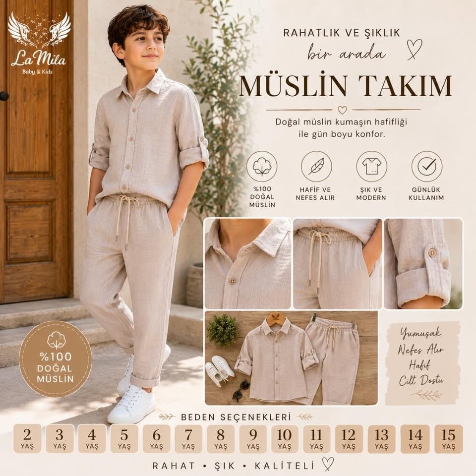 MÜSLİN PANTOLONLU GÖMLEKLİ TAKIM 