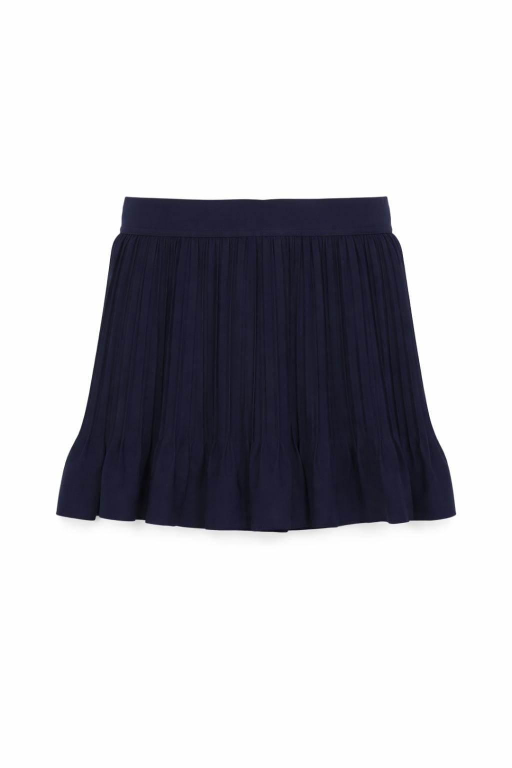 Mini Pileli Lacivert Etek