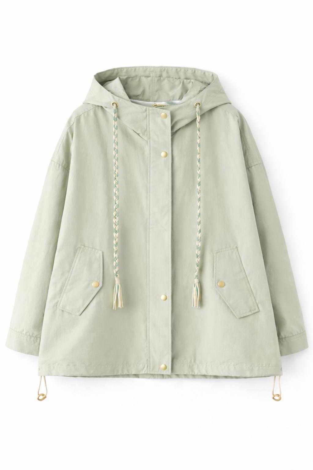 Su Yeşili Kapüşonlu Oversize Trenç