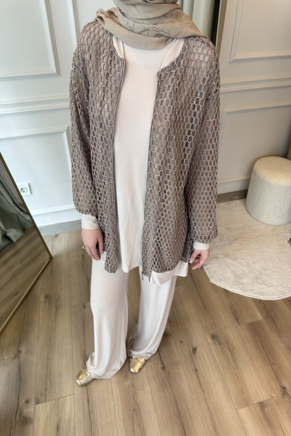 Bej Shine Örgü Takım