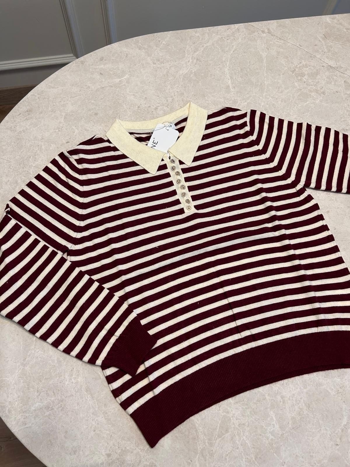 Bordo Lurex Çizgili Triko