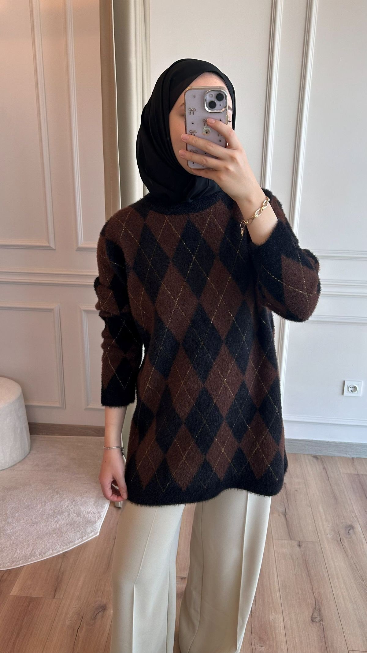 Kahve Baklava  Desen Angora Kazak