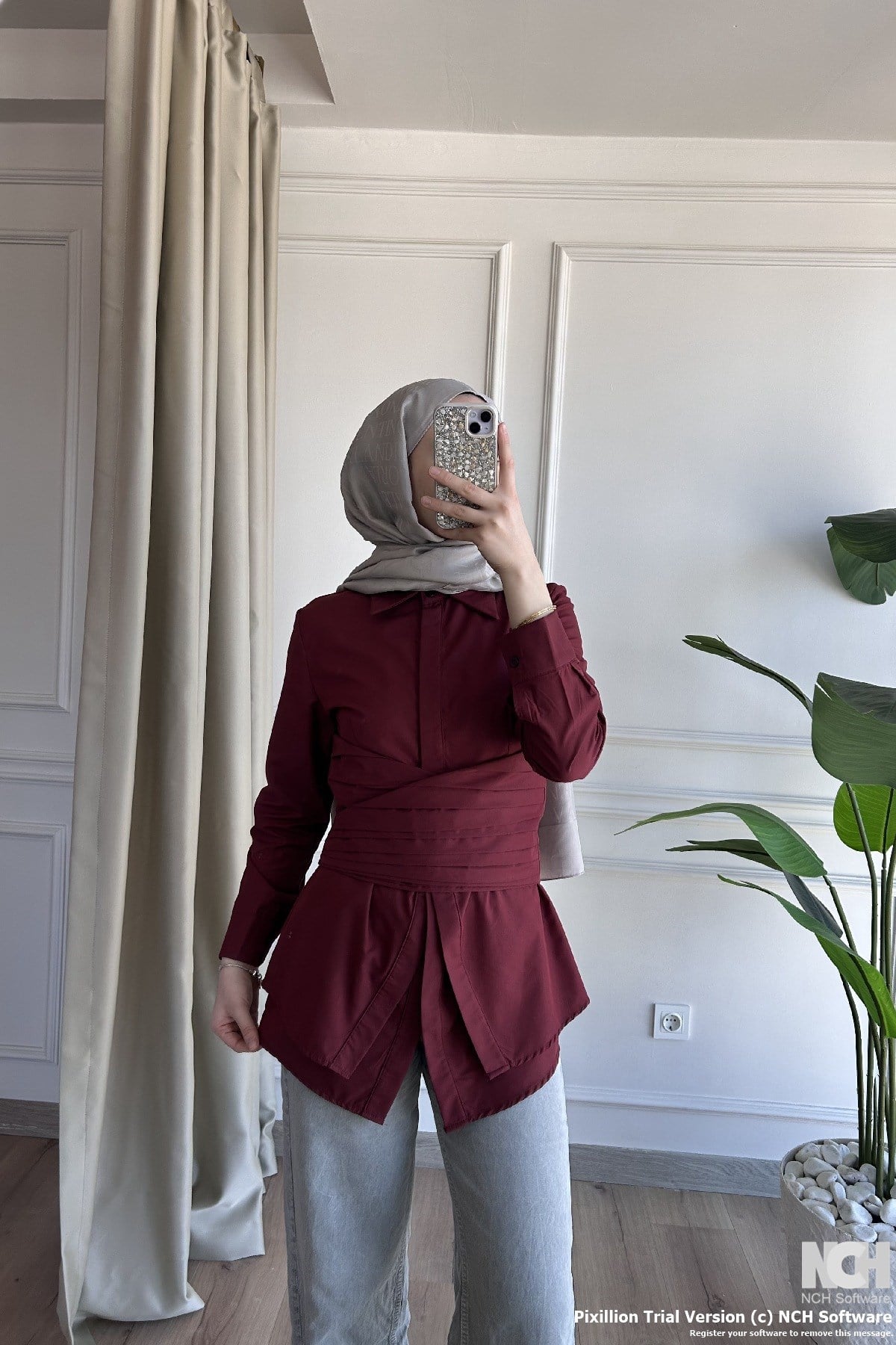 Kuşaklı Bordo Gömlek