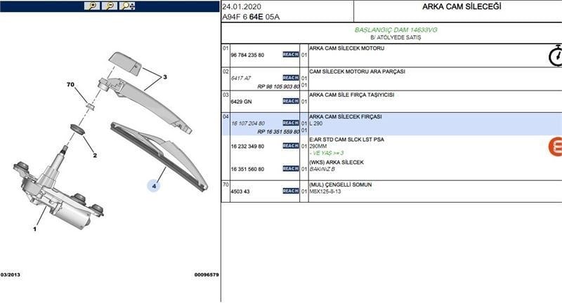 ARKA SİLECEK SÜPÜRGESİ 2008/407/508(R8)5008(T87E) C2/C3/C4/C5/DS3 - 1635155980