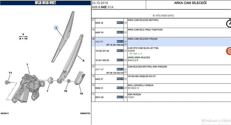 ARKA SİLECEK SÜPÜRGESİ C3/207/308(T7)/508/3008(T84)