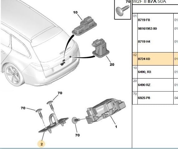 BAGAJ KILID KARSILIGI PEUGEOT P508 (ORJINAL)