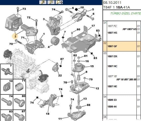 MOTOR TAKOZU HIDROLIK SAG UST 307 308 3008 PARTNER TEPE C4 DS4 BERLINGO 04-  DW6  DV6TED4 1807.EV