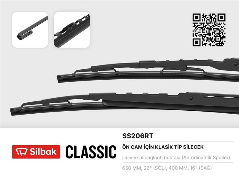 ON CAM SILECEK SUPURGESI SOL 650 mm / SAG 400 mm RUZGARLIKLI CHEVROLET COBALT 01/2013 HONDA ACCORD 02/2003-06/2008 CL/CN/CM HONDA ACCORD TOURER 02/2003-08/2008 CL/CN/CM PEUGEOT 206 KIA CARENS TOYOTA COROLLA VERSO TAKIM
