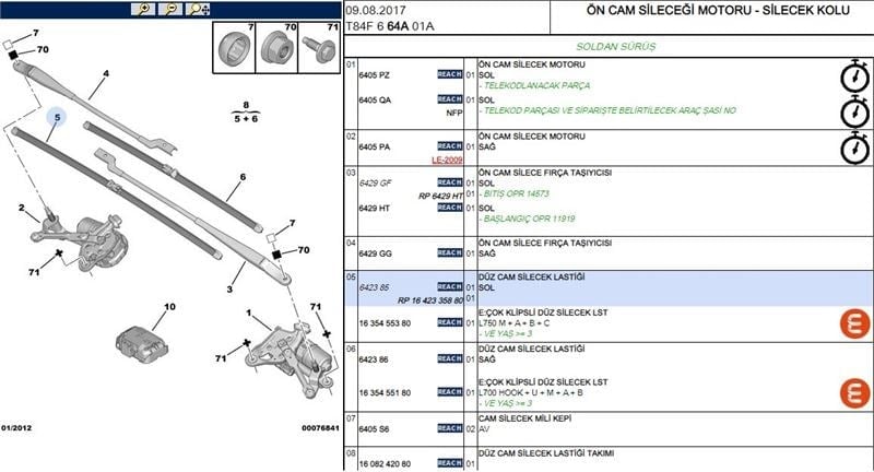 ÖN SOL SİLECEK SÜPÜRGESİ 3008/ 5008
