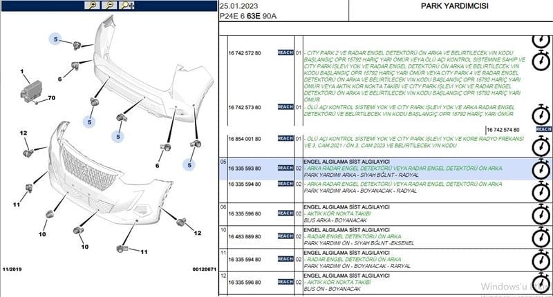 PARK SENSORU (ON-ARKA)  2008 (P24E) 208 (P21E)  3008 (P64) 308 (P5) 408 (P54) 508 (R8)  EXPERT 4 (K0) PARTNER VU (K9) RIFTER (K9)