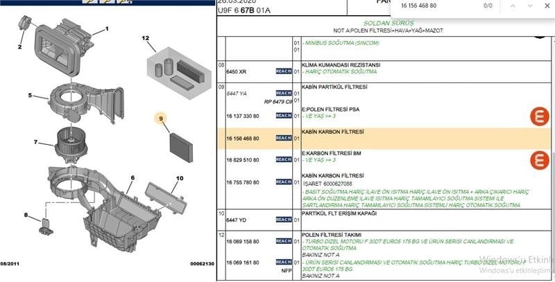 POLEN FILTRESI (235X249X25) FIAT DUCATO III 100 MULTIJET PEUGEOT BOXER III CITROEN JUMPER III  2,2 HDI  06- (KARBONLU)