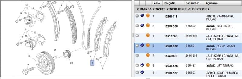 TRİGER ZİNCİR PALETİ YATAK EGZOZ TARAFI ASTRA K INSIGNIA B 1.0 1.4 1.5 (636501)
