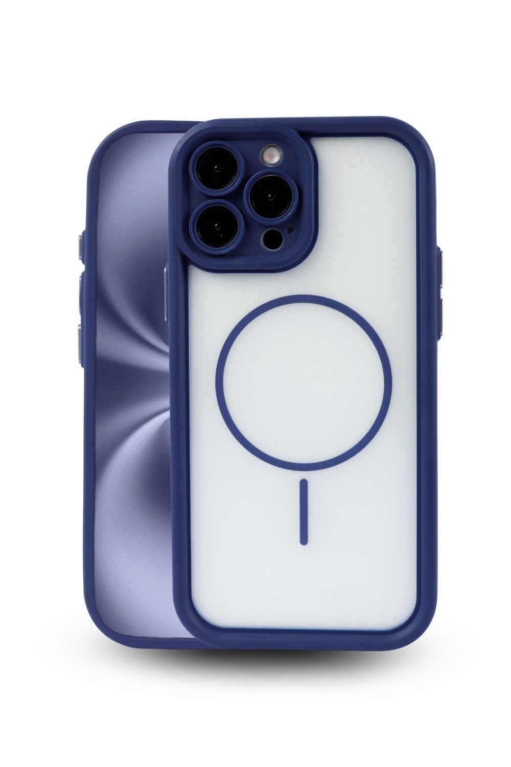 iPhone 13 Pro Max Uyumlu Kamera Korumalı Magsafe Wireless Şarj Özellikli Mat Silikon Lacivert renkli Silikon Telefon Kılıfı