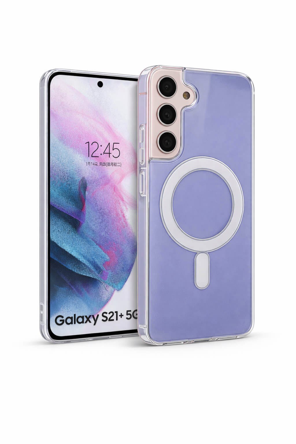 Samsung Galaxy S21 Plus Uyumlu Kamera Korumalı Magsafe Wireless Şarj Özellikli Lüks Şeffaf Silikon Telefon Kılıfı