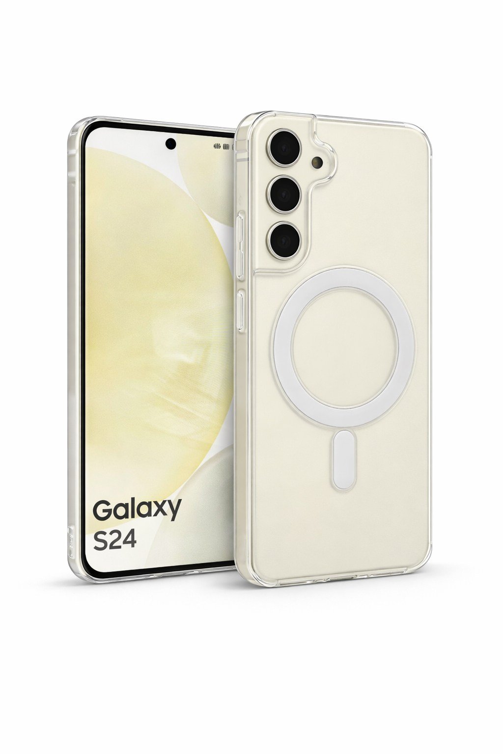 Samsung Galaxy S24 Uyumlu Kamera Korumalı Magsafe Wireless Şarj Özellikli Lüks Şeffaf Silikon Telefon Kılıfı