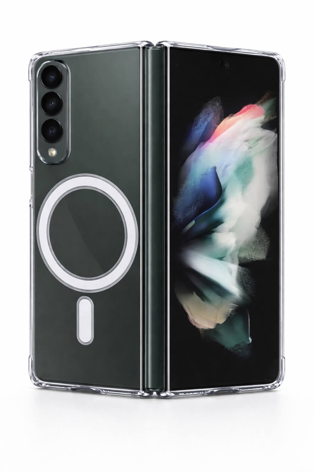 Samsung Galaxy Z Fold 3 Uyumlu Kamera Korumalı Magsafe Wireless Şarj Özellikli Lüks Şeffaf Silikon Telefon Kılıfı