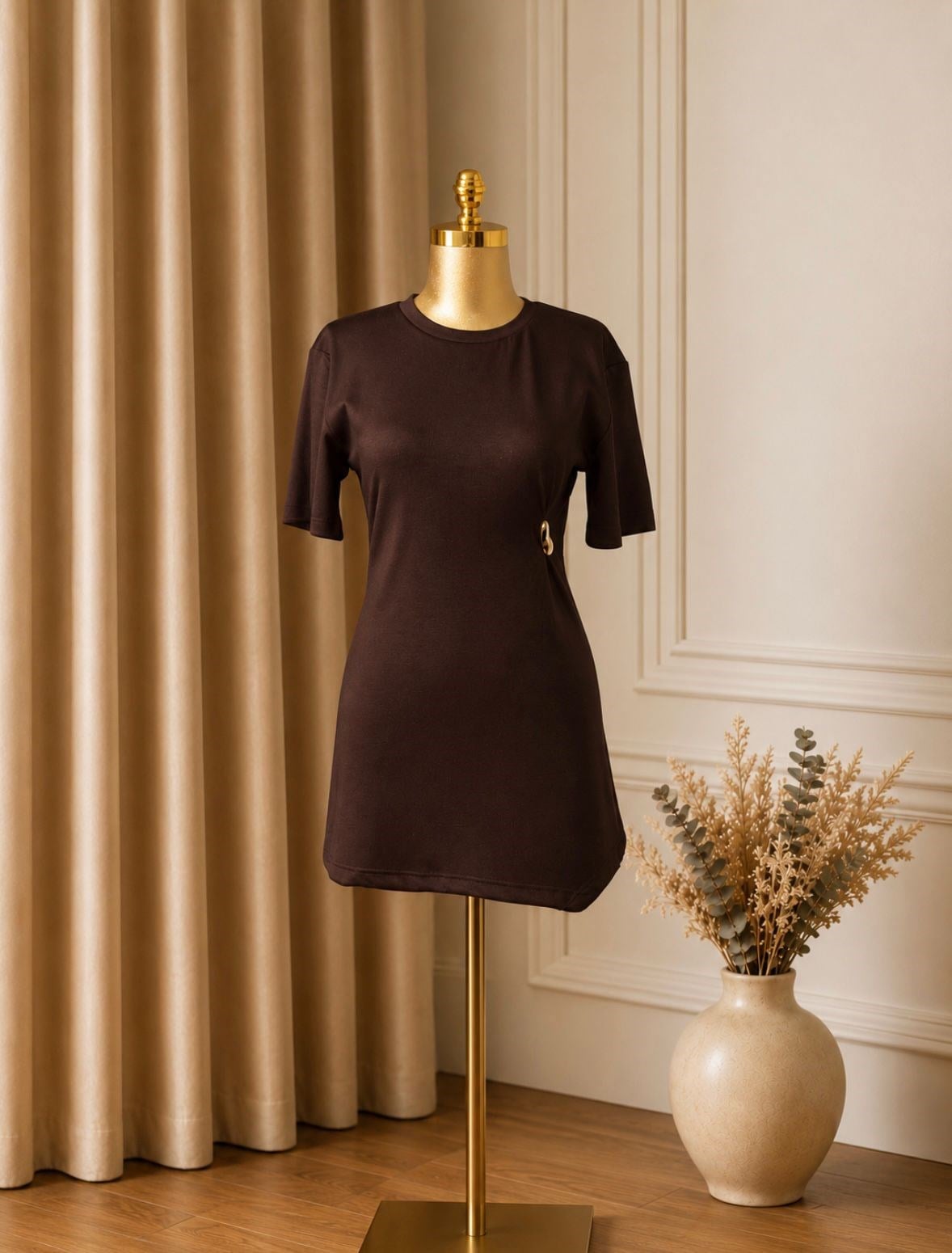 Gold Tokalı Modal Kumaş Mini Elbise