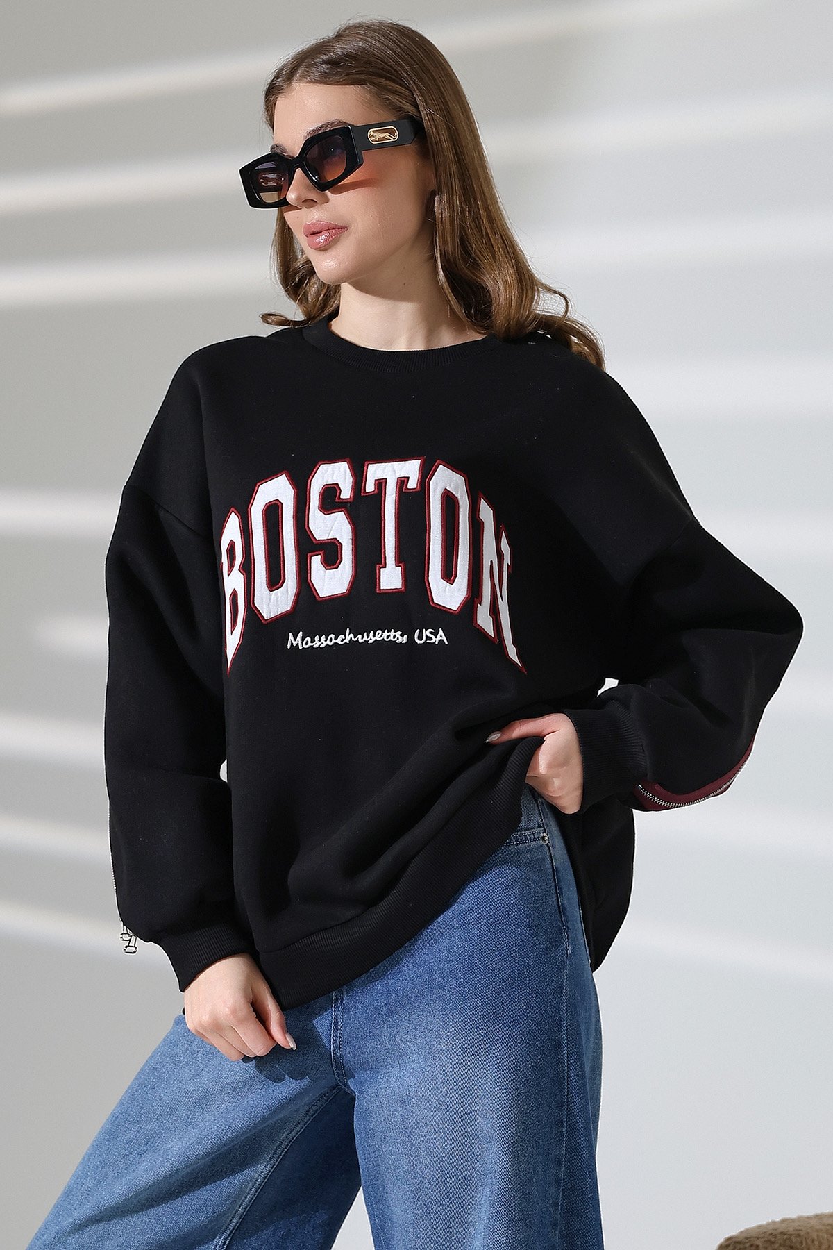 Fermuar Detaylı Üç İplik İçi Polar Sweat