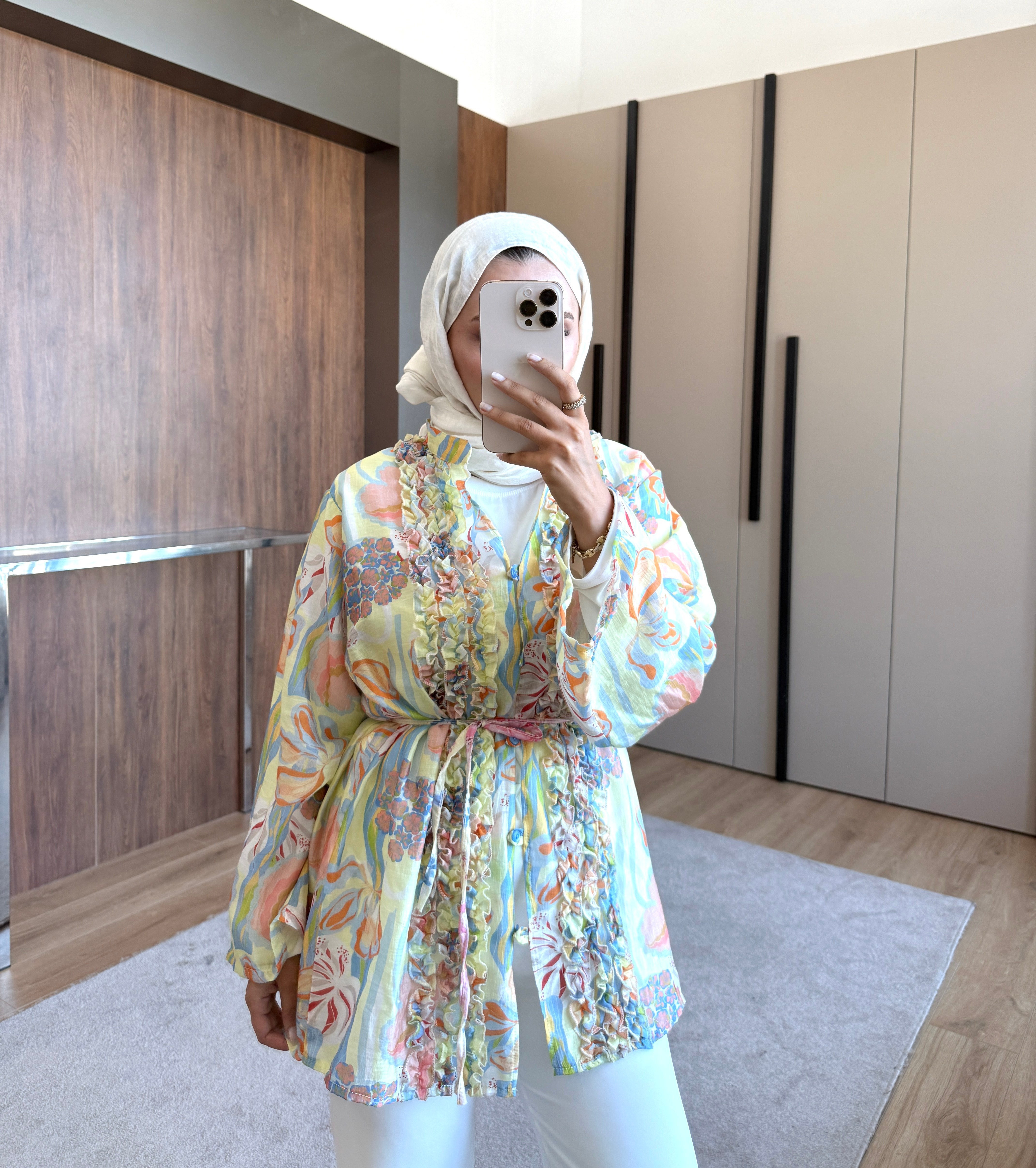 Fırfır Detaylı Pastel Ton Yazlık Keten Gömlek