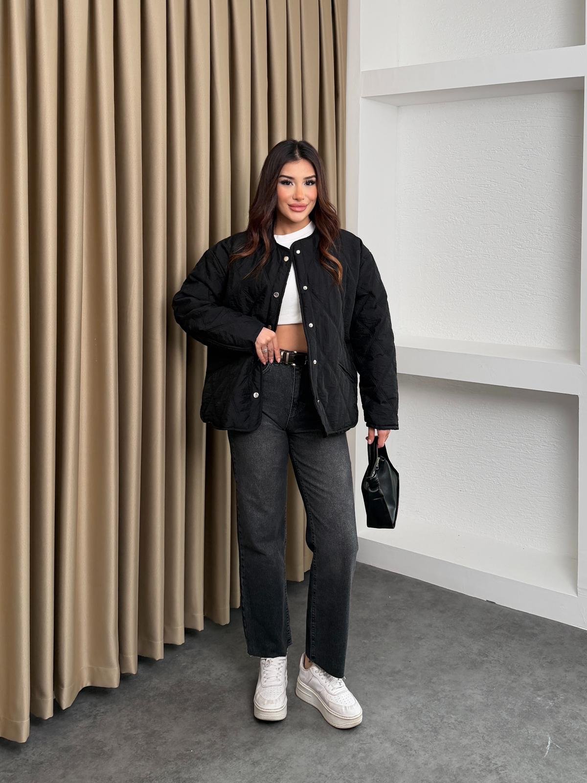 Çıkarılabilir Kapüşonlu Kapitone Ceket Siyah