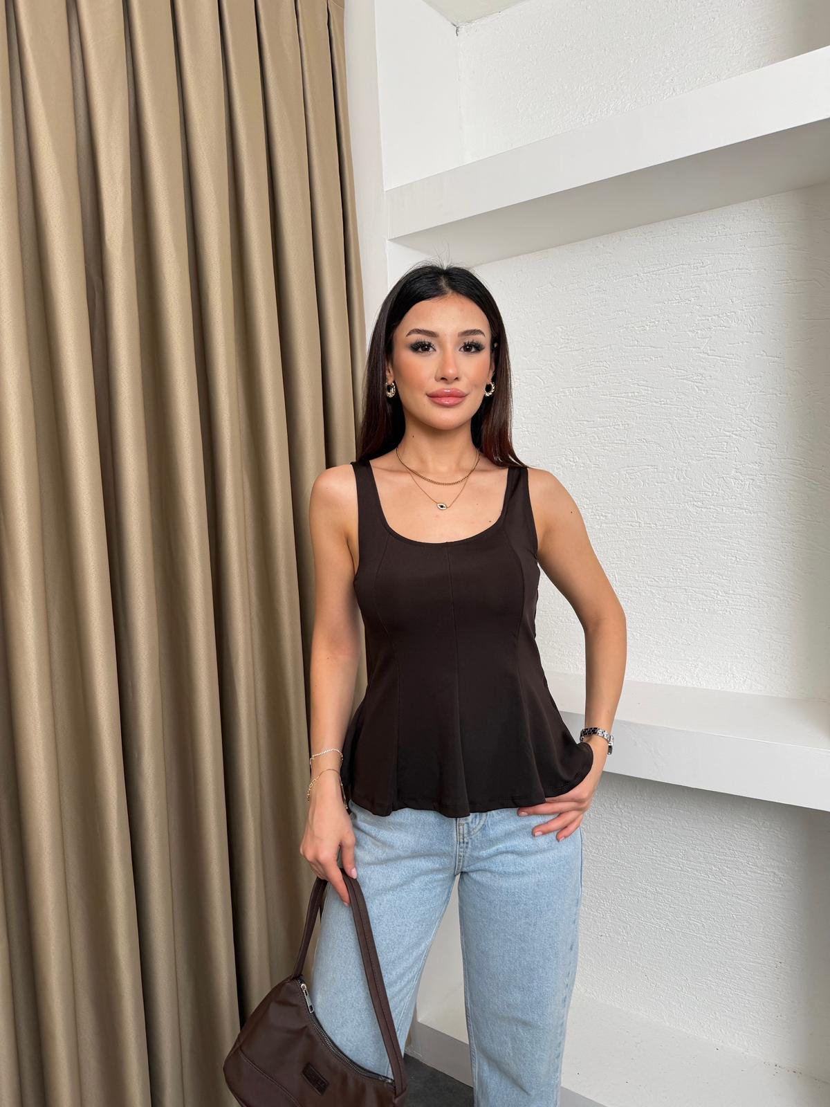 Volanlı Basic Bluz Kahve