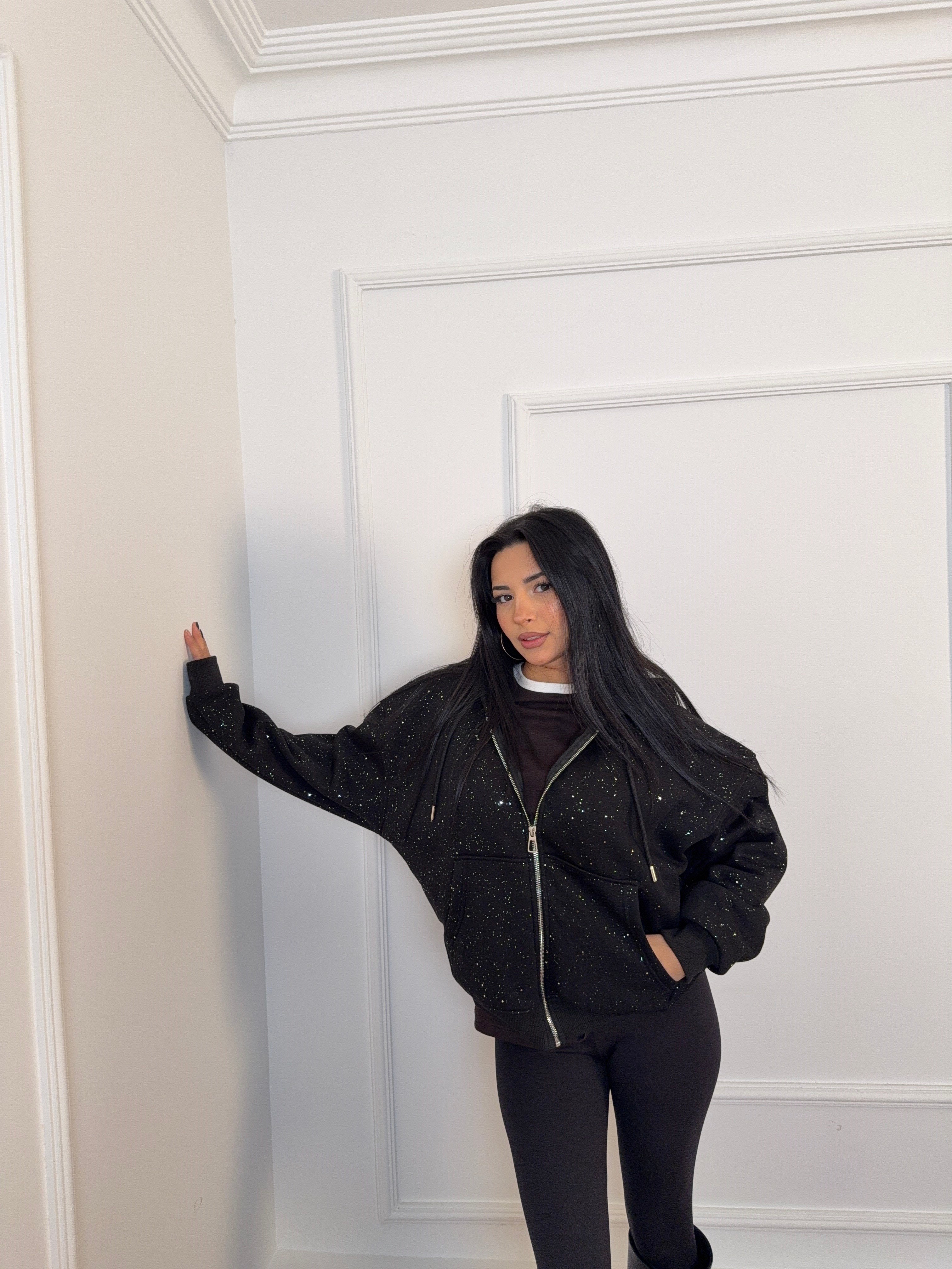 Işıltılı Oversize Kapüşonlu Sweatshirt