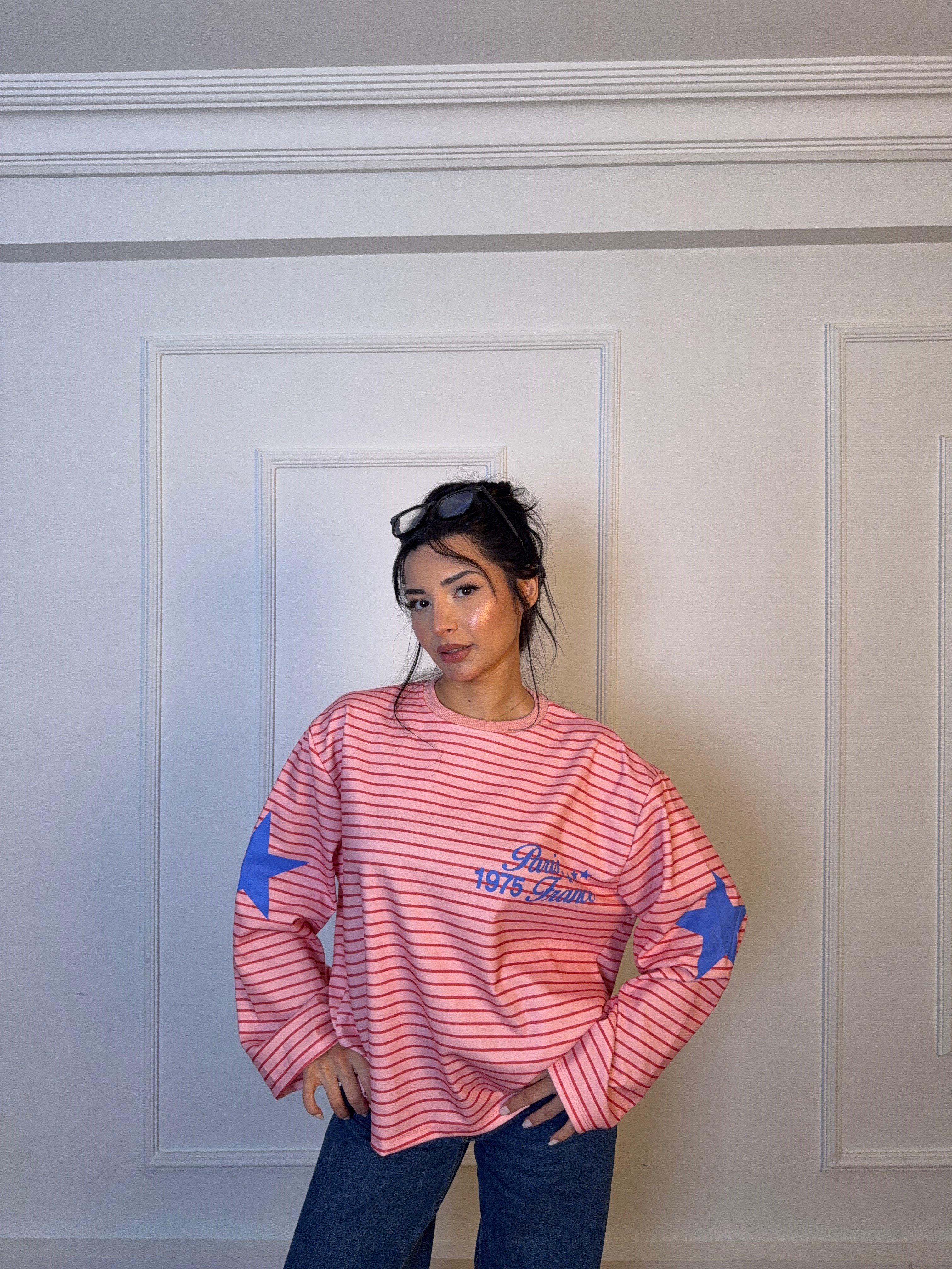 Paris çizgili sweaters