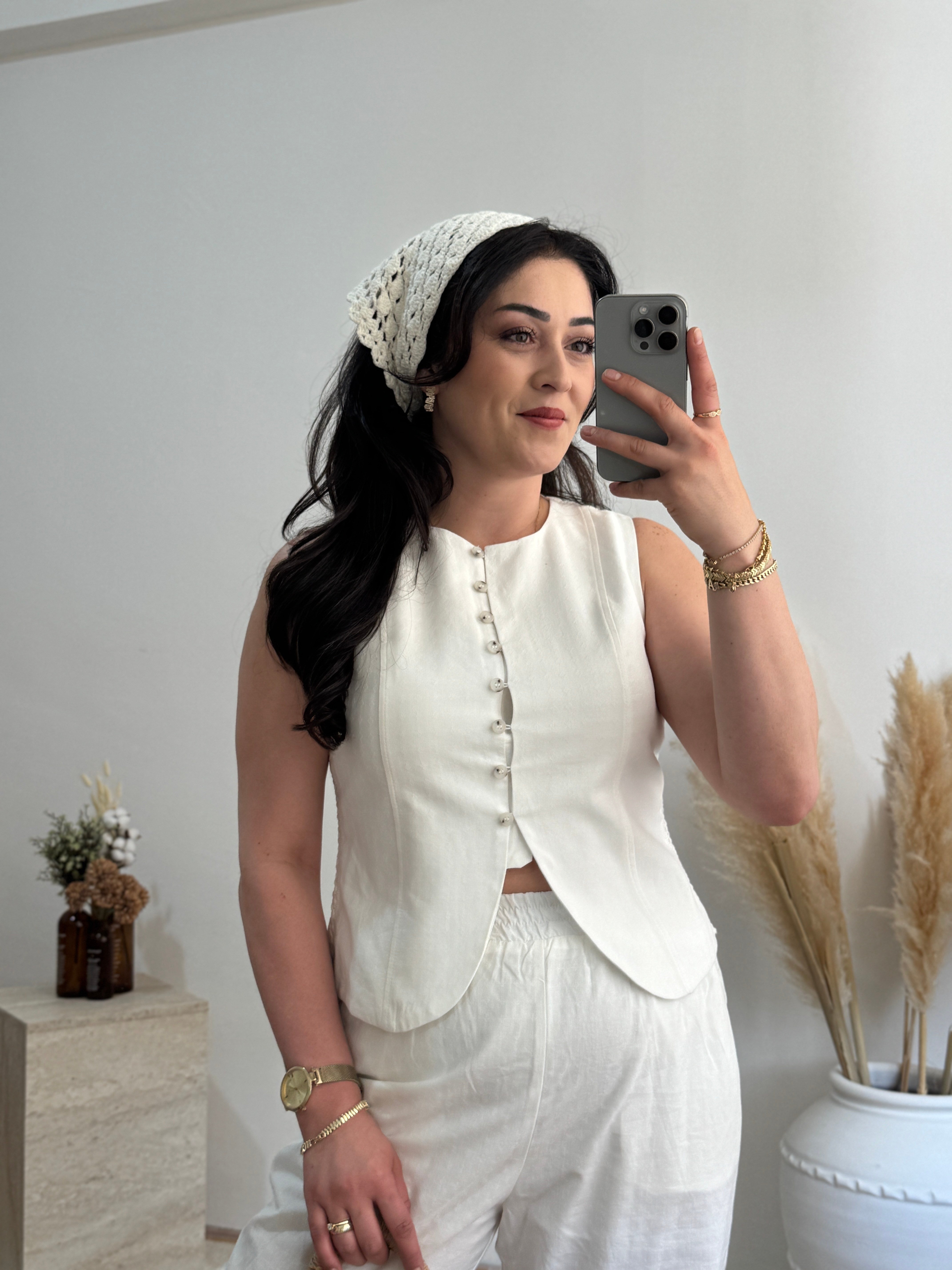 Bağcıklı Yelek & Dantel Şerit Detaylı Pantolon Takım