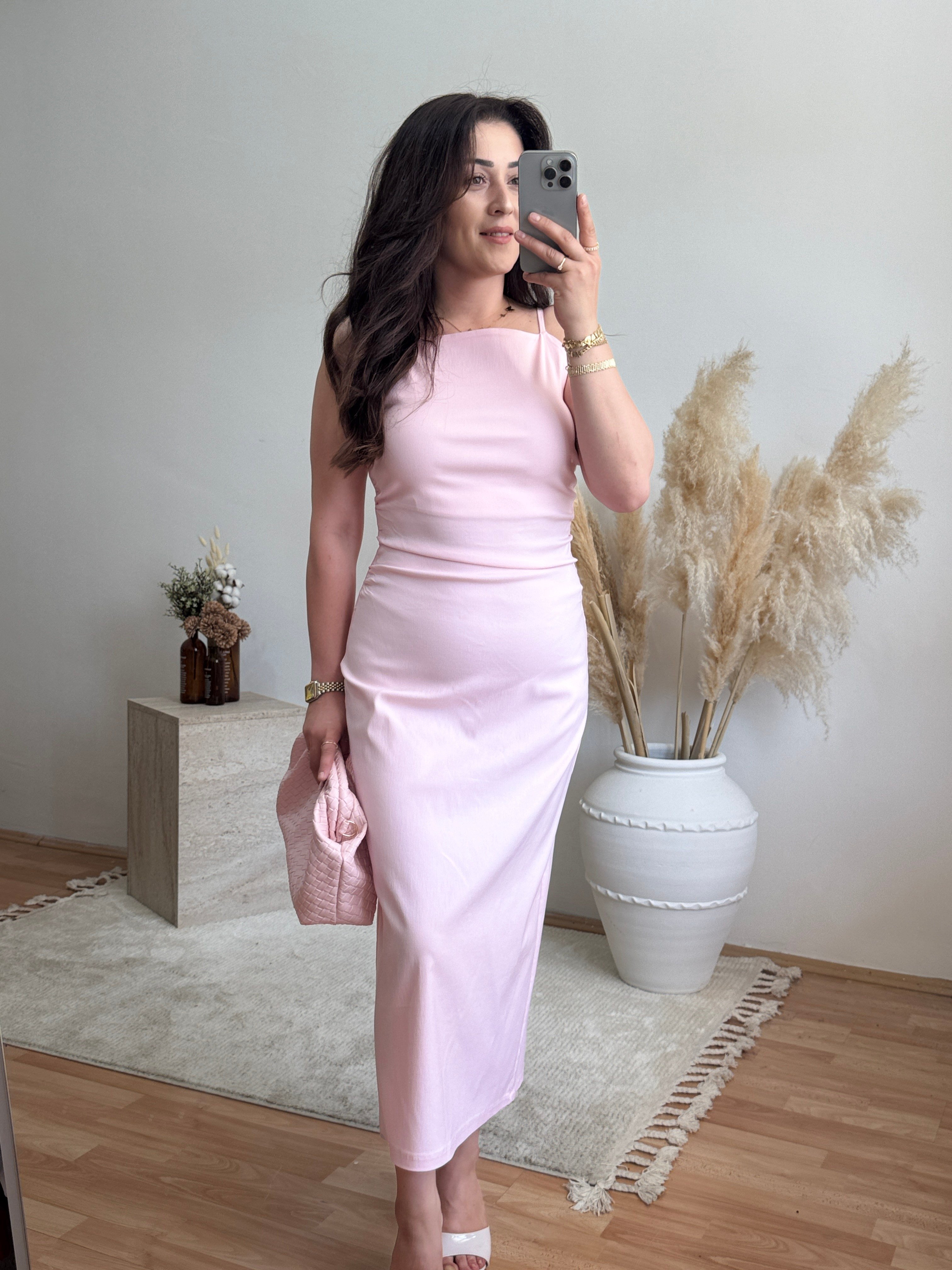 Midi Elbise-Pembe